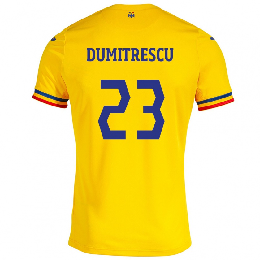 Kandiny Donna Maglia Romania Andres Dumitrescu #23 Giallo Kit Gara Home 24-26 Maglietta