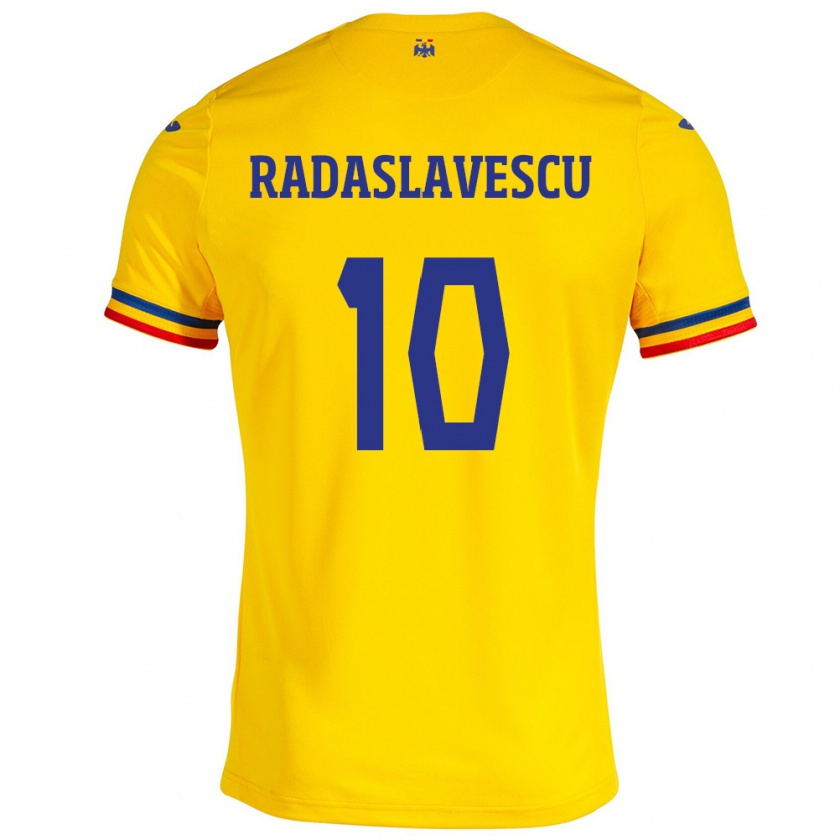 Kandiny Donna Maglia Romania Eduard Radaslavescu #10 Giallo Kit Gara Home 24-26 Maglietta