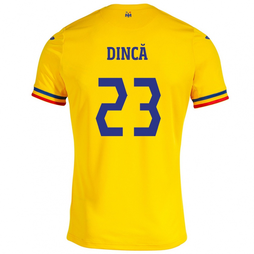 Kandiny Donna Maglia Romania David Dincă #23 Giallo Kit Gara Home 24-26 Maglietta