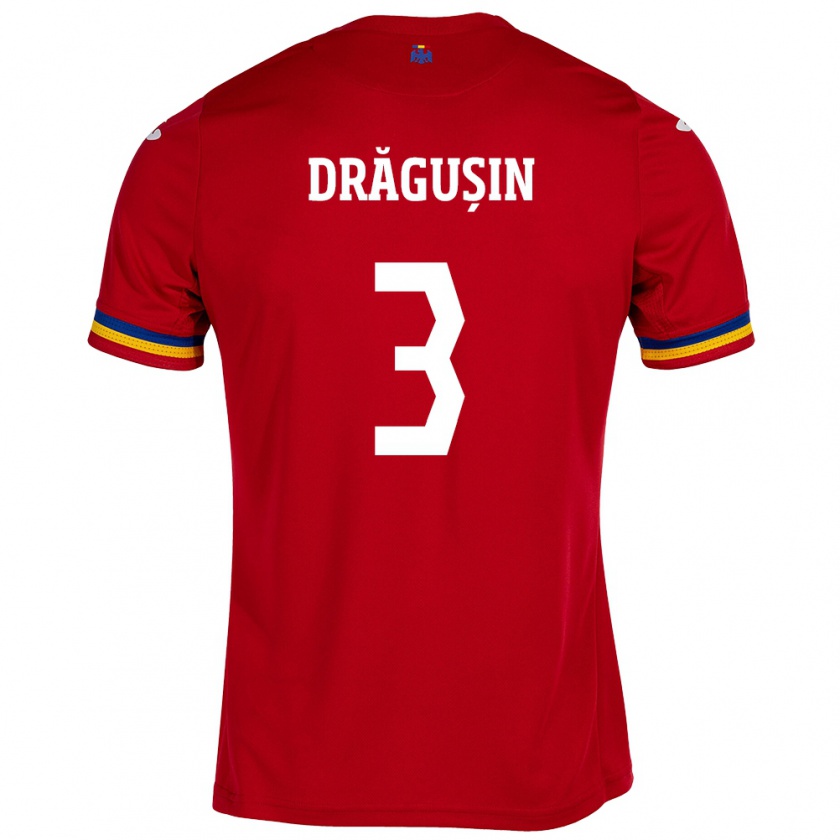 Kandiny Donna Maglia Romania Radu Drăgușin #3 Rosso Kit Gara Away 24-26 Maglietta