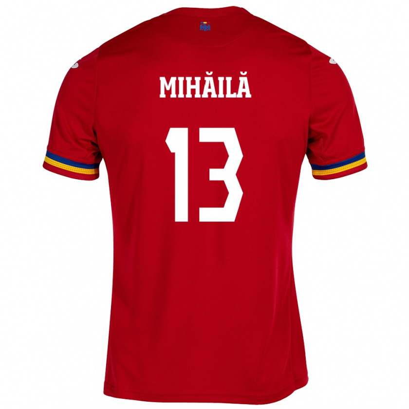 Kandiny Donna Maglia Romania Valentin Mihăilă #13 Rosso Kit Gara Away 24-26 Maglietta