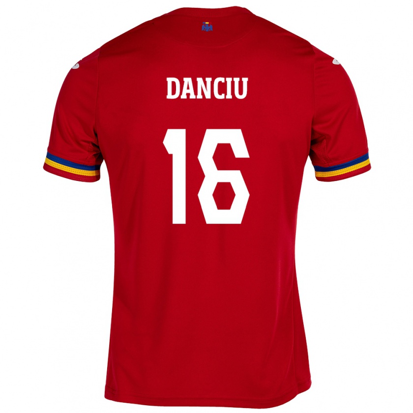 Kandiny Donna Maglia Romania Marian Danciu #16 Rosso Kit Gara Away 24-26 Maglietta