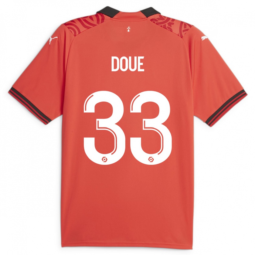 Kandiny Kinderen Désiré Doué #33 Rood Thuisshirt Thuistenue 2023/24 T-Shirt België