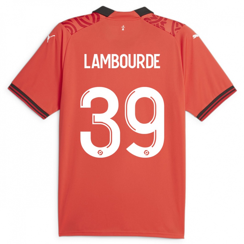 Kandiny Bambino Maglia Mathis Lambourde #39 Rosso Kit Gara Home 2023/24 Maglietta