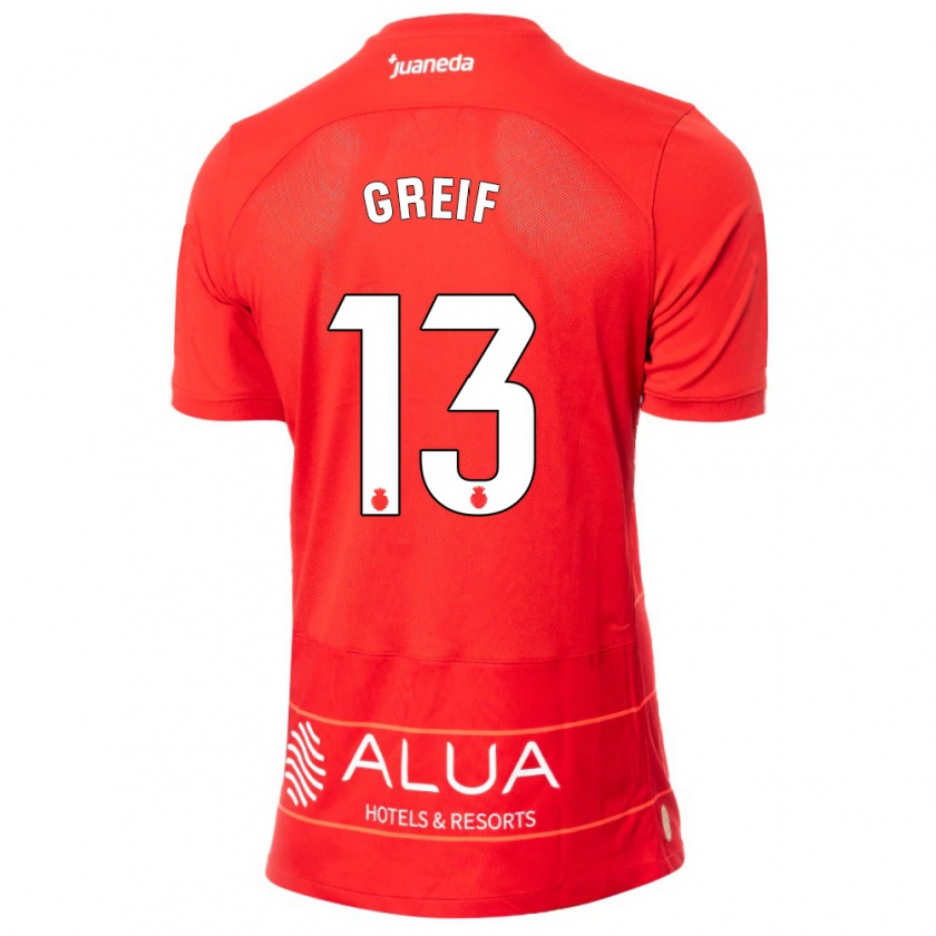 Kandiny Kinderen Dominik Greif #13 Rood Thuisshirt Thuistenue 2023/24 T-Shirt België