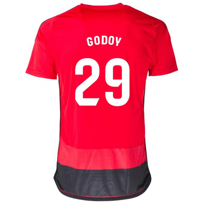 Kandiny Niño Camiseta Alan Godoy #29 Negro Rojo 1ª Equipación 2023/24 La Camisa