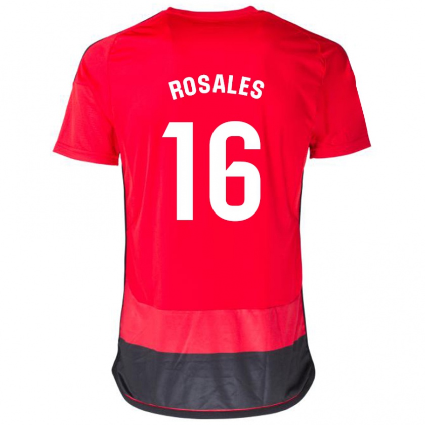 Kandiny Niño Camiseta Diego Rosales #16 Negro Rojo 1ª Equipación 2023/24 La Camisa México