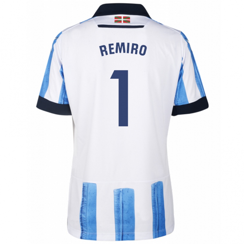 Kandiny Kinderen Álex Remiro #1 Blauw Wit Thuisshirt Thuistenue 2023/24 T-Shirt België