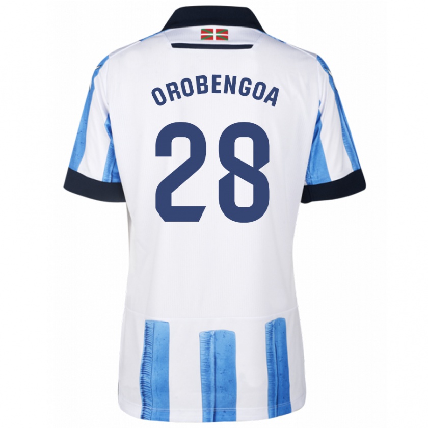 Kandiny Kinderen Ekain Orobengoa #28 Blauw Wit Thuisshirt Thuistenue 2023/24 T-Shirt België