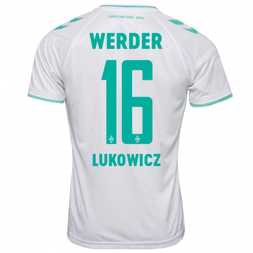 Kandiny Bambino Maglia Maik Lukowicz #16 Bianco Kit Gara Away 2023/24 Maglietta