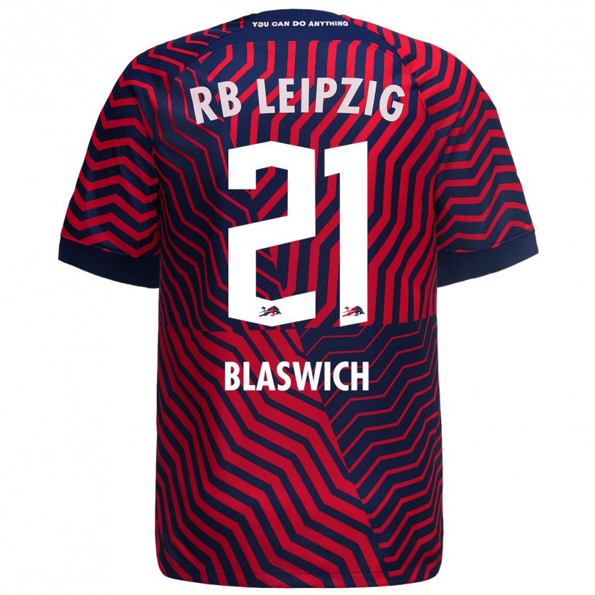 Kandiny Bambino Maglia Janis Blaswich #21 Blu Rosso Kit Gara Away 2023/24 Maglietta