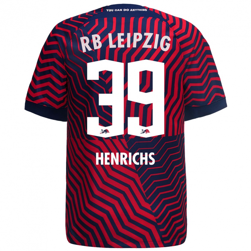 Kandiny Bambino Maglia Benjamin Henrichs #39 Blu Rosso Kit Gara Away 2023/24 Maglietta