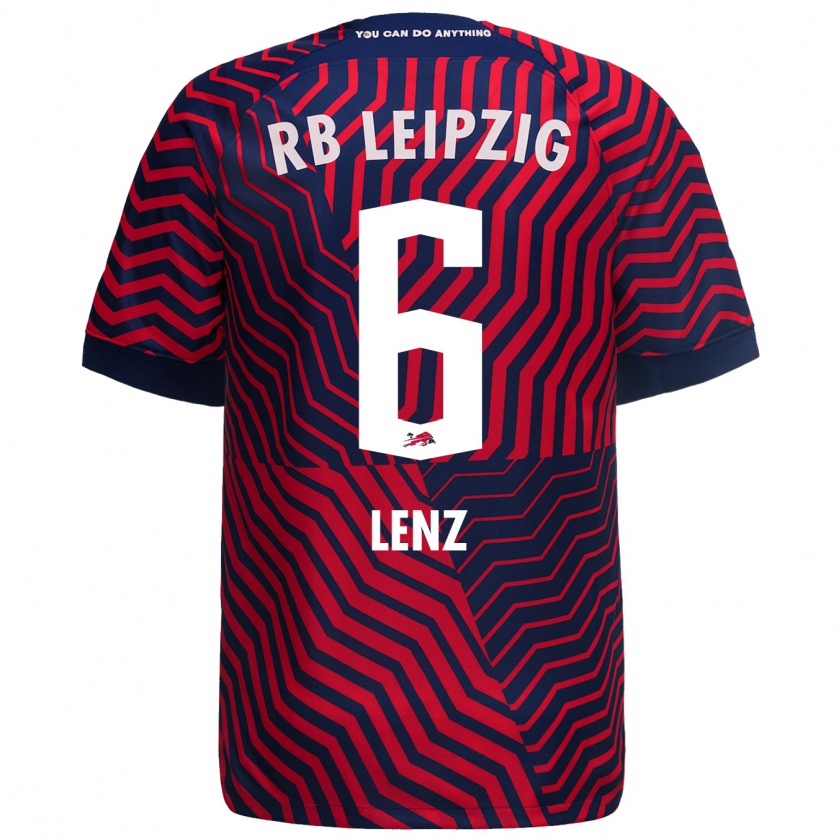 Kandiny Bambino Maglia Elias Lenz #6 Blu Rosso Kit Gara Away 2023/24 Maglietta