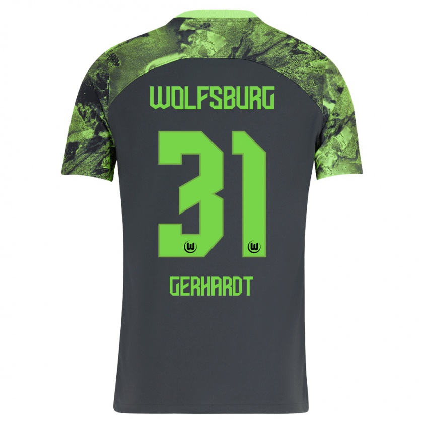 Kandiny Bambino Maglia Yannick Gerhardt #31 Grigio Scuro Kit Gara Away 2023/24 Maglietta