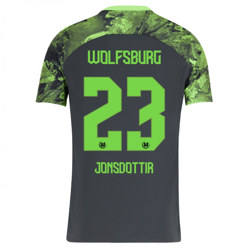 Kandiny Bambino Maglia Sveindís Jane Jónsdóttir #23 Grigio Scuro Kit Gara Away 2023/24 Maglietta