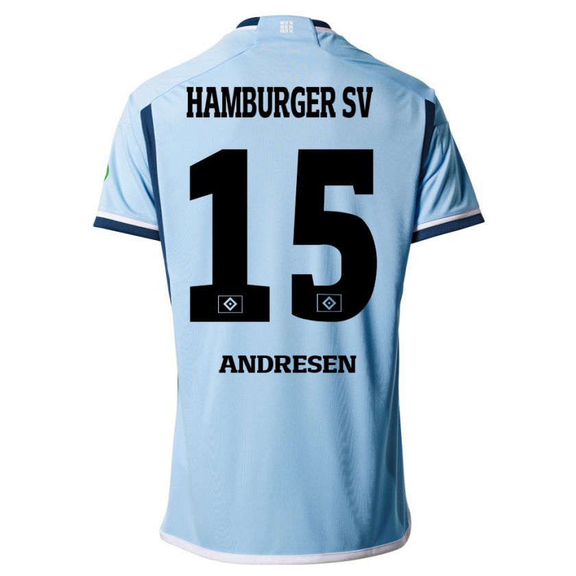 Kandiny Bambino Maglia Bent Andresen #15 Blu Kit Gara Away 2023/24 Maglietta