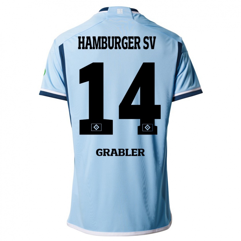 Kandiny Bambino Maglia Lukne Gräßler #14 Blu Kit Gara Away 2023/24 Maglietta