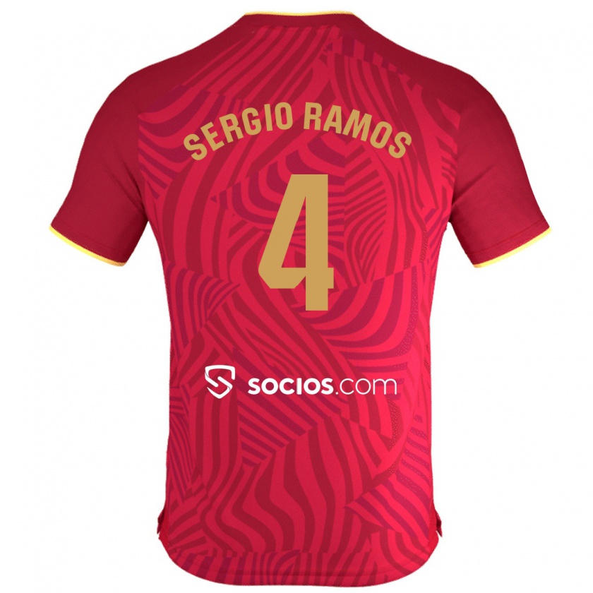 Kandiny Bambino Maglia Sergio Ramos #4 Rosso Kit Gara Away 2023/24 Maglietta