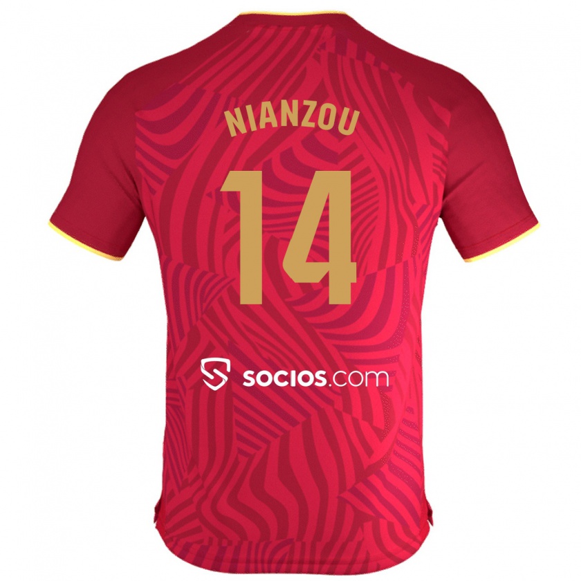 Kandiny Bambino Maglia Tanguy Nianzou #14 Rosso Kit Gara Away 2023/24 Maglietta