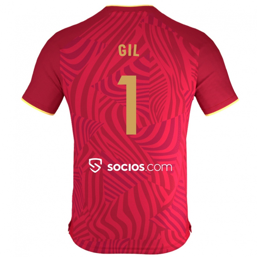 Kandiny Bambino Maglia David Gil #1 Rosso Kit Gara Away 2023/24 Maglietta