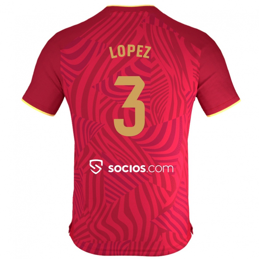 Kandiny Bambino Maglia David López #3 Rosso Kit Gara Away 2023/24 Maglietta