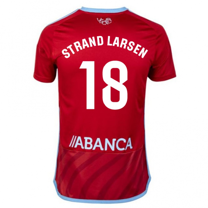 Kandiny Bambino Maglia Jørgen Strand Larsen #18 Rosso Kit Gara Away 2023/24 Maglietta