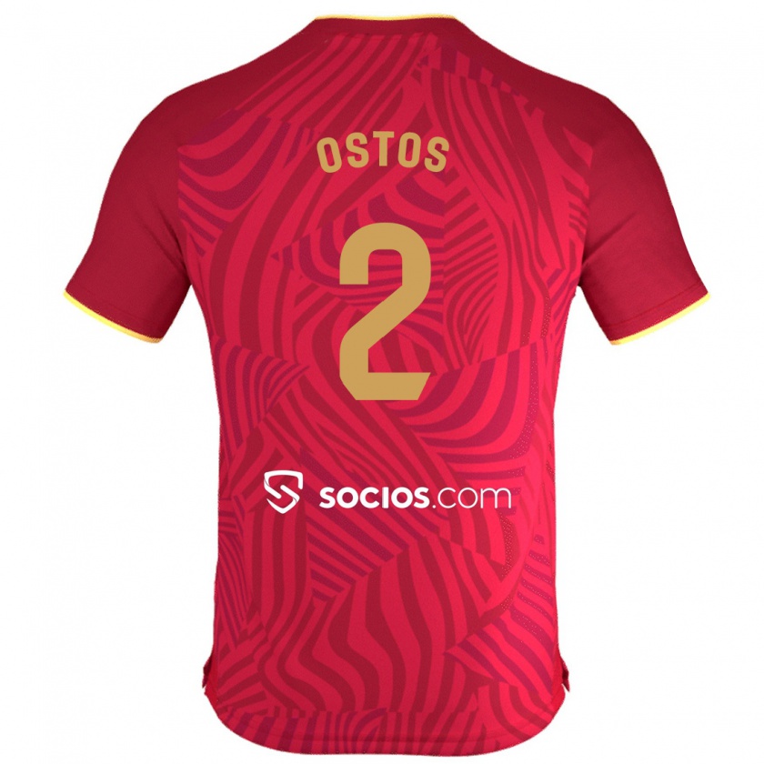 Kandiny Uomo Maglia Fran Ostos #2 Rosso Kit Gara Away 2023/24 Maglietta