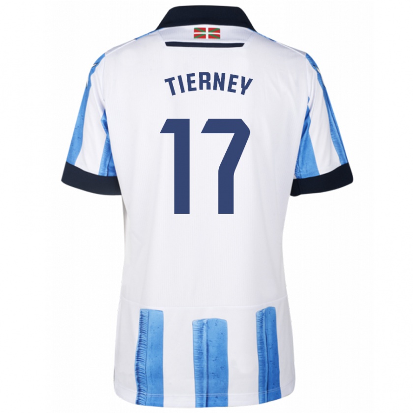 Kandiny Donna Maglia Kieran Tierney #17 Blu Bianco Kit Gara Home 2023/24 Maglietta