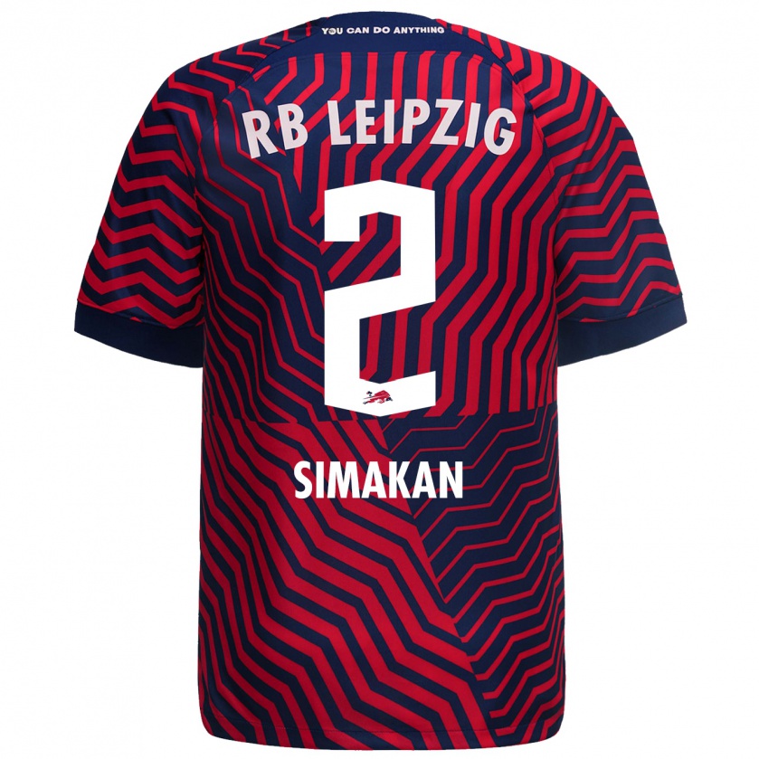 Kandiny Mujer Camiseta Mohamed Simakan #2 Azul Rojo 2ª Equipación 2023/24 La Camisa