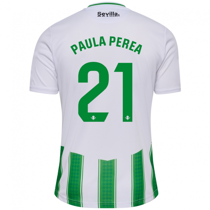 Kandiny Niño Camiseta Paula Perea Ramírez #21 Blanco 1ª Equipación 2023/24 La Camisa