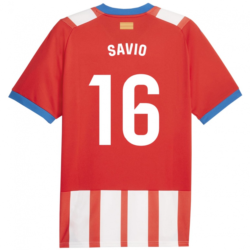 Kandiny Niño Camiseta Sávio #16 Rojo Blanco 1ª Equipación 2023/24 La Camisa