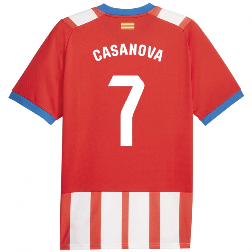 Kandiny Niño Camiseta Àstrid Casanova #7 Rojo Blanco 1ª Equipación 2023/24 La Camisa