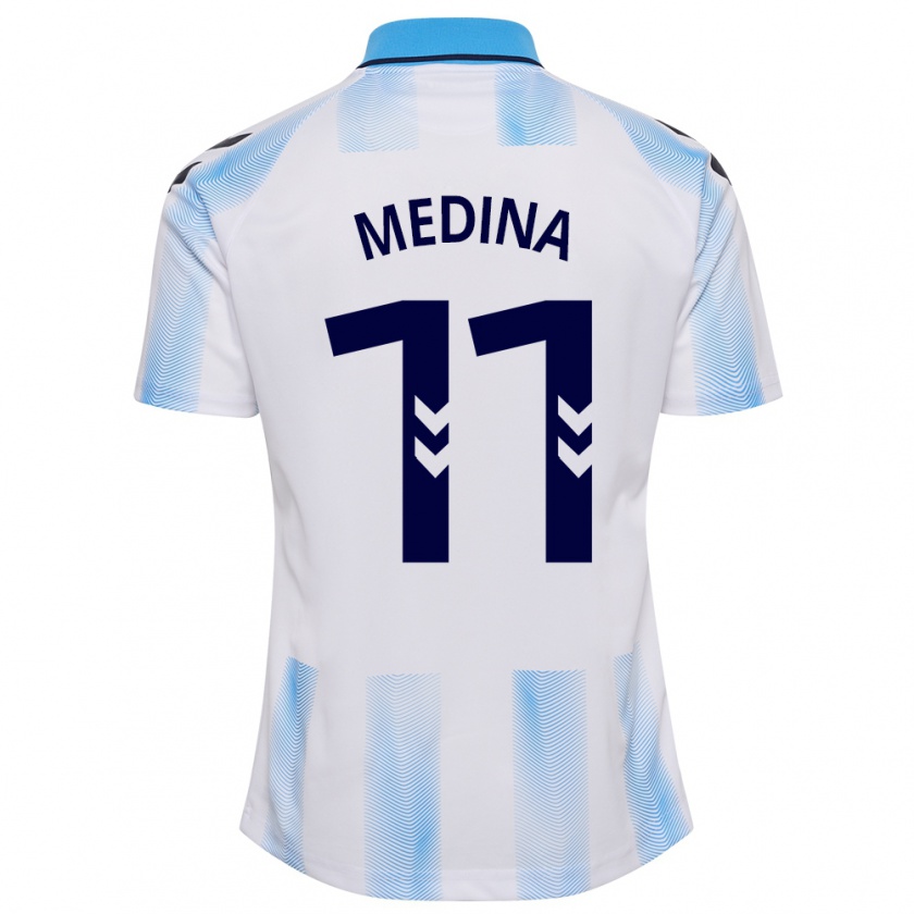 Kandiny Niño Camiseta Kevin Medina #11 Blanco Azul 1ª Equipación 2023/24 La Camisa México