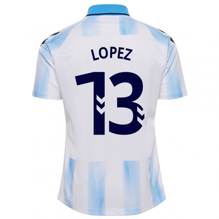 Kandiny Bambino Maglia Carlos López #13 Bianco Blu Kit Gara Home 2023/24 Maglietta