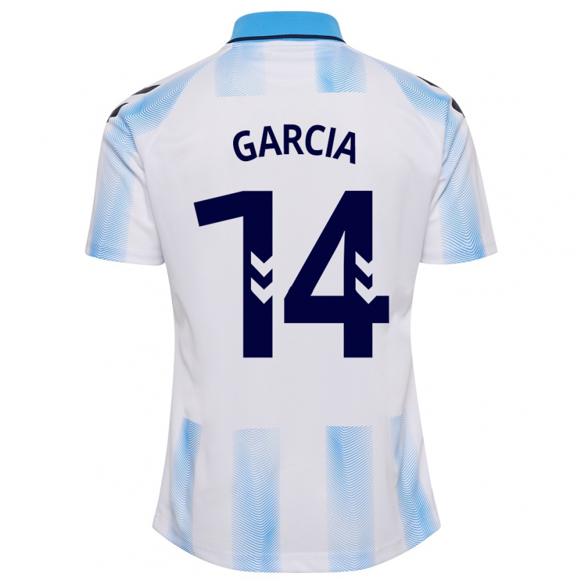 Kandiny Bambino Maglia Víctor García #14 Bianco Blu Kit Gara Home 2023/24 Maglietta