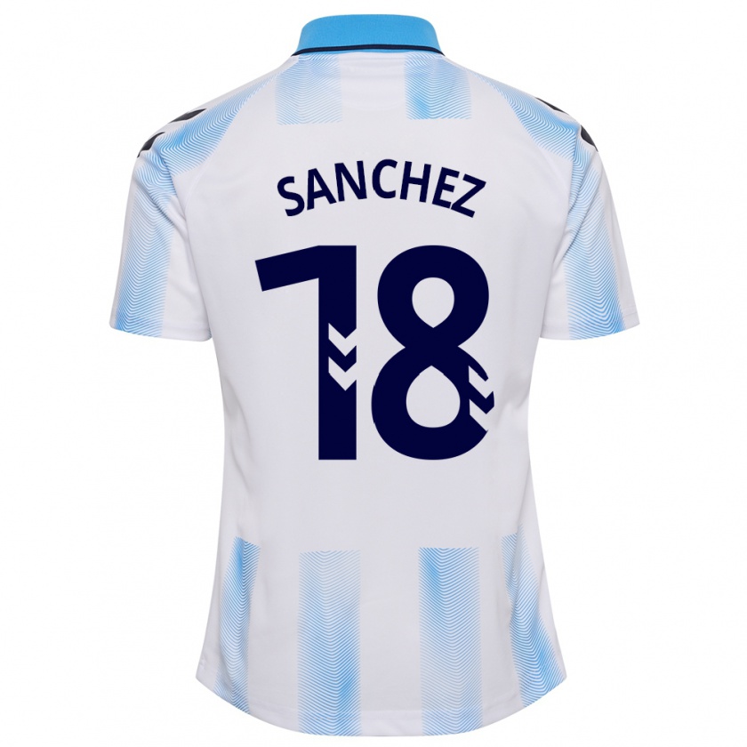 Kandiny Bambino Maglia Dani Sánchez #18 Bianco Blu Kit Gara Home 2023/24 Maglietta