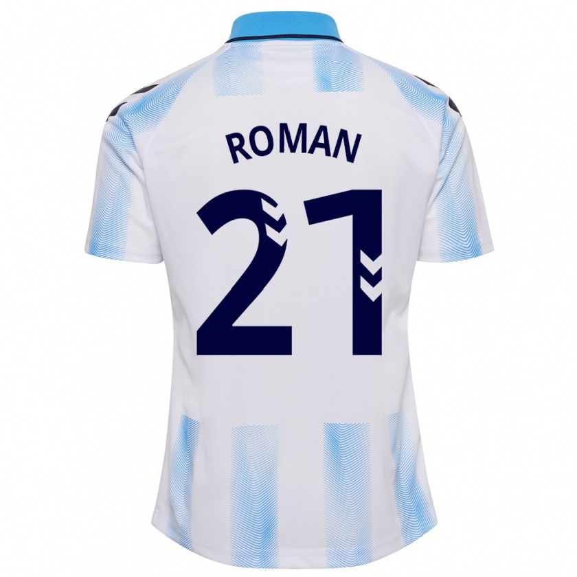 Kandiny Bambino Maglia Samu Román #21 Bianco Blu Kit Gara Home 2023/24 Maglietta