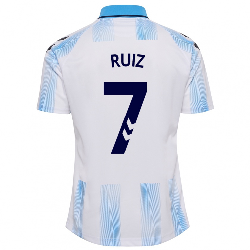 Kandiny Bambino Maglia María Ruiz #7 Bianco Blu Kit Gara Home 2023/24 Maglietta