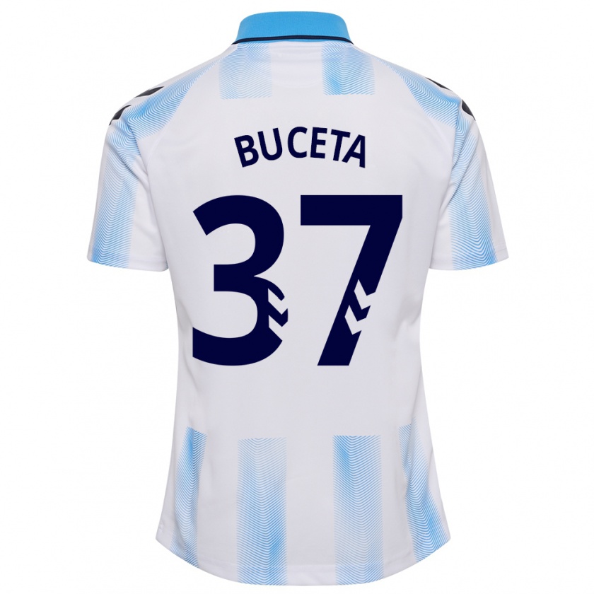 Kandiny Kinderen Ana Buceta #37 Wit Blauw Thuisshirt Thuistenue 2023/24 T-Shirt België