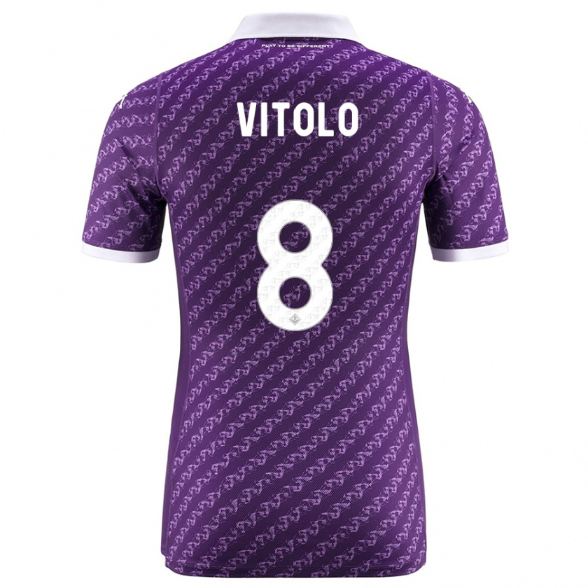 Kandiny Kinder Federico Vitolo #8 Violett Heimtrikot Trikot 2023/24 T-Shirt Österreich