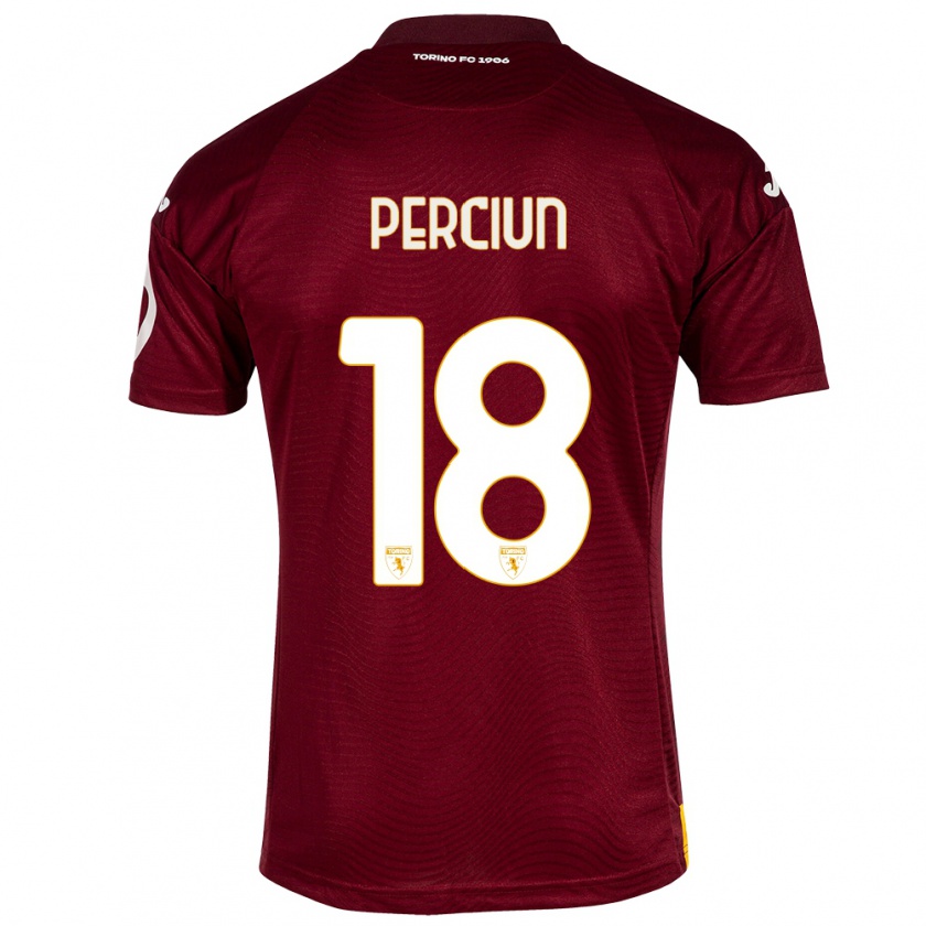 Kandiny Kinderen Sergiu Perciun #18 Donkerrood Thuisshirt Thuistenue 2023/24 T-Shirt België