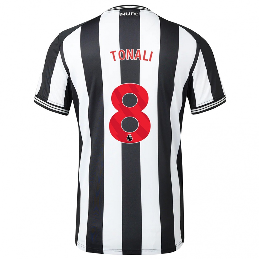 Kandiny Bambino Maglia Sandro Tonali #8 Nero Bianco Kit Gara Home 2023/24 Maglietta