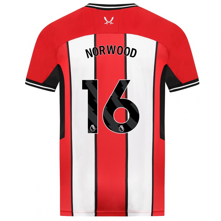 Kandiny Kinderen Oliver Norwood #16 Rood Thuisshirt Thuistenue 2023/24 T-Shirt België