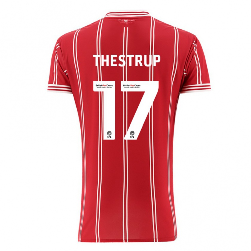 Kandiny Bambino Maglia Amalie Thestrup #17 Rosso Kit Gara Home 2023/24 Maglietta