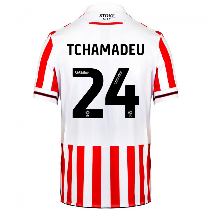 Kandiny Bambino Maglia Junior Tchamadeu #24 Rosso Bianco Kit Gara Home 2023/24 Maglietta