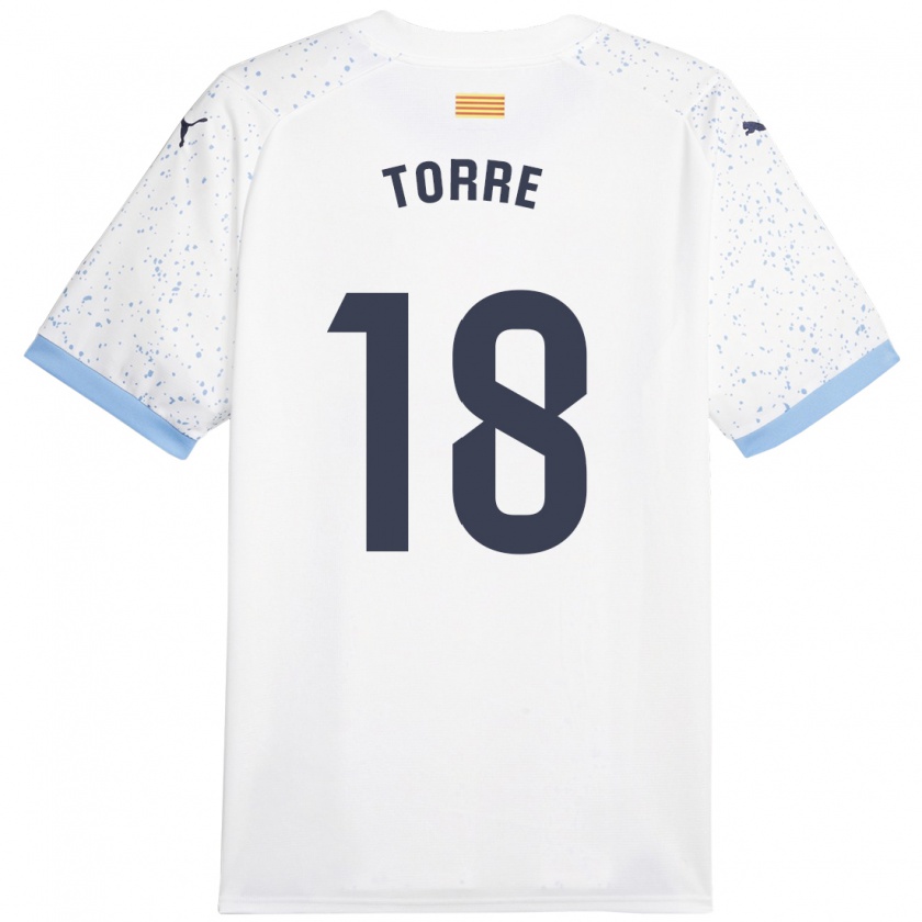 Kandiny Bambino Maglia Pablo Torre #18 Bianco Kit Gara Away 2023/24 Maglietta