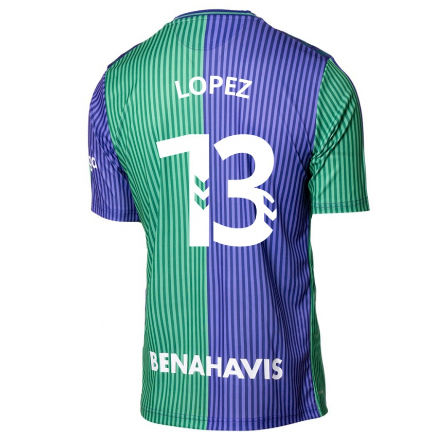 Kandiny Bambino Maglia Carlos López #13 Verde Blu Kit Gara Away 2023/24 Maglietta