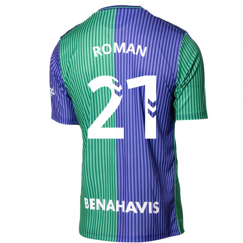 Kandiny Bambino Maglia Samu Román #21 Verde Blu Kit Gara Away 2023/24 Maglietta