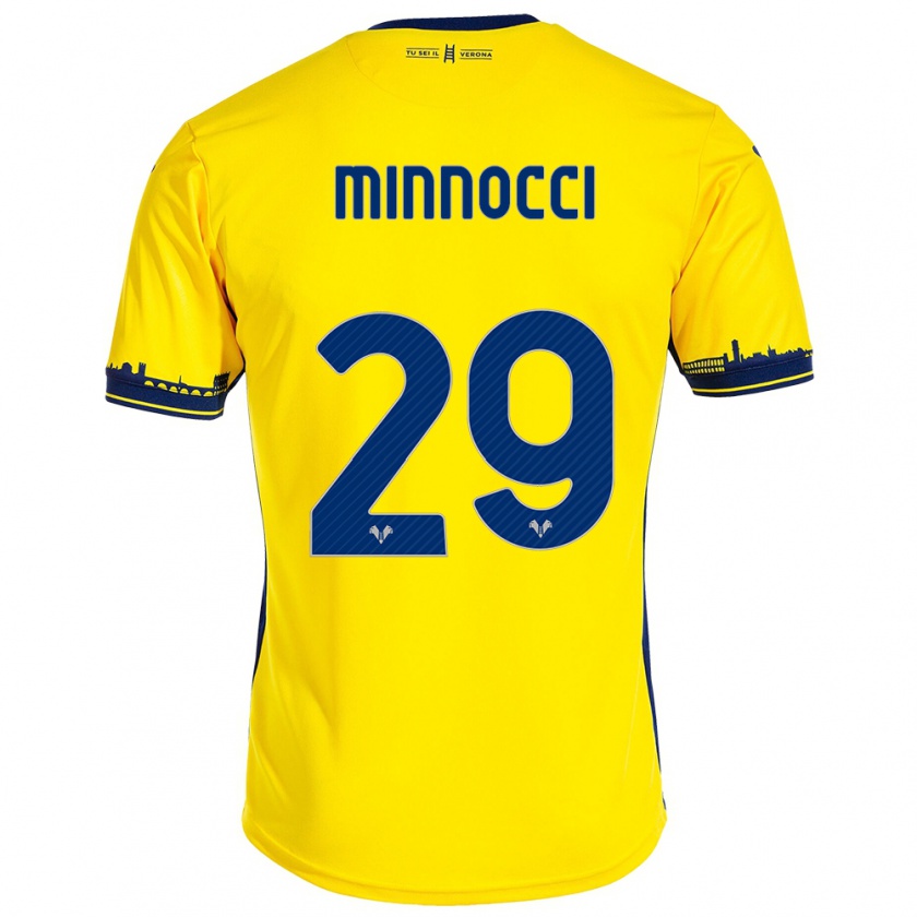 Kandiny Bambino Maglia Valerio Minnocci #29 Giallo Kit Gara Away 2023/24 Maglietta