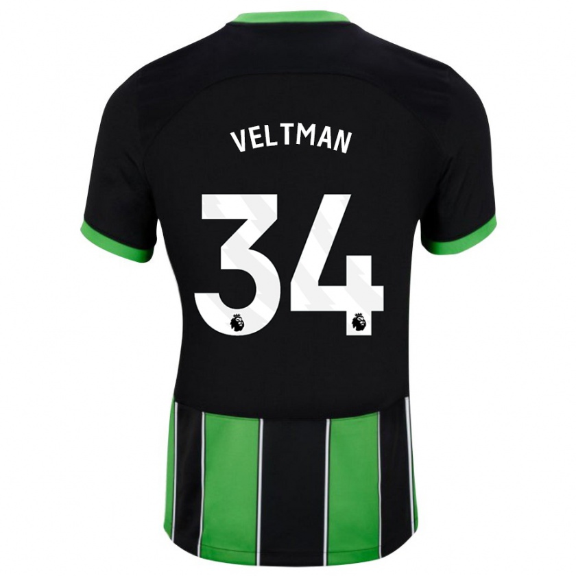 Kandiny Niño Camiseta Joël Veltman #34 Verde Negro 2ª Equipación 2023/24 La Camisa